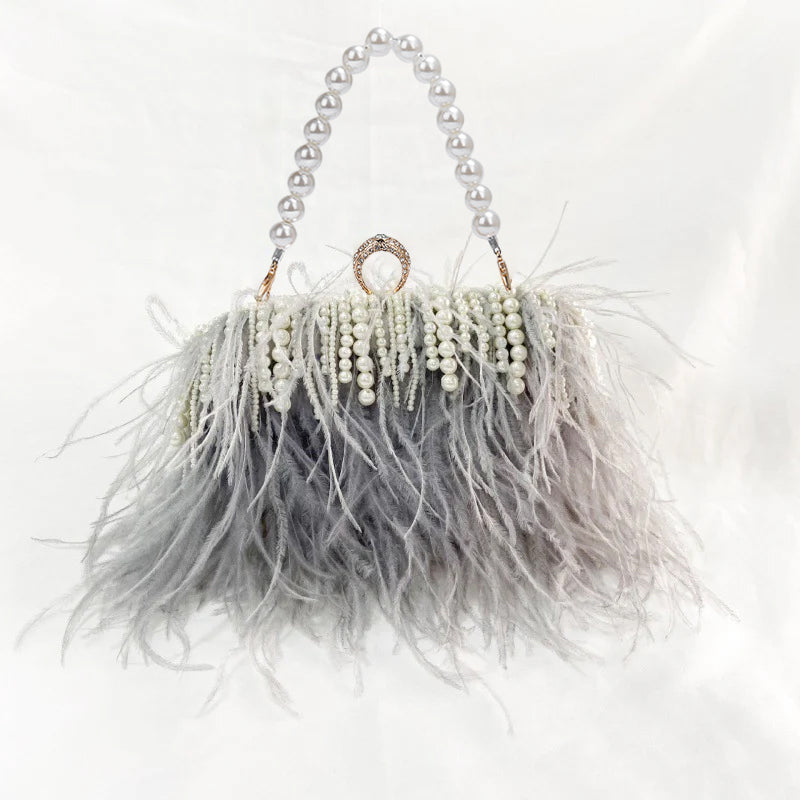 Pochettes à Chaîne Plissée en Plumes D'Autruche
