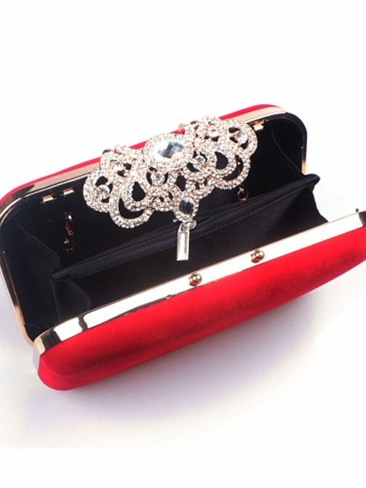 Pochettes en Velours Bordeaux Rétro Élégantes avec Strass