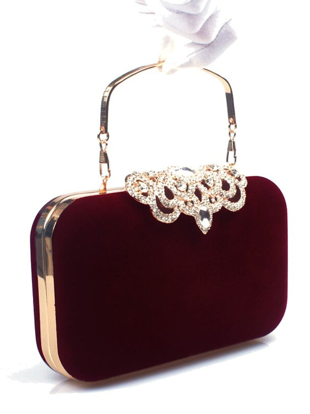 Pochettes en Velours Bordeaux Rétro Élégantes avec Strass