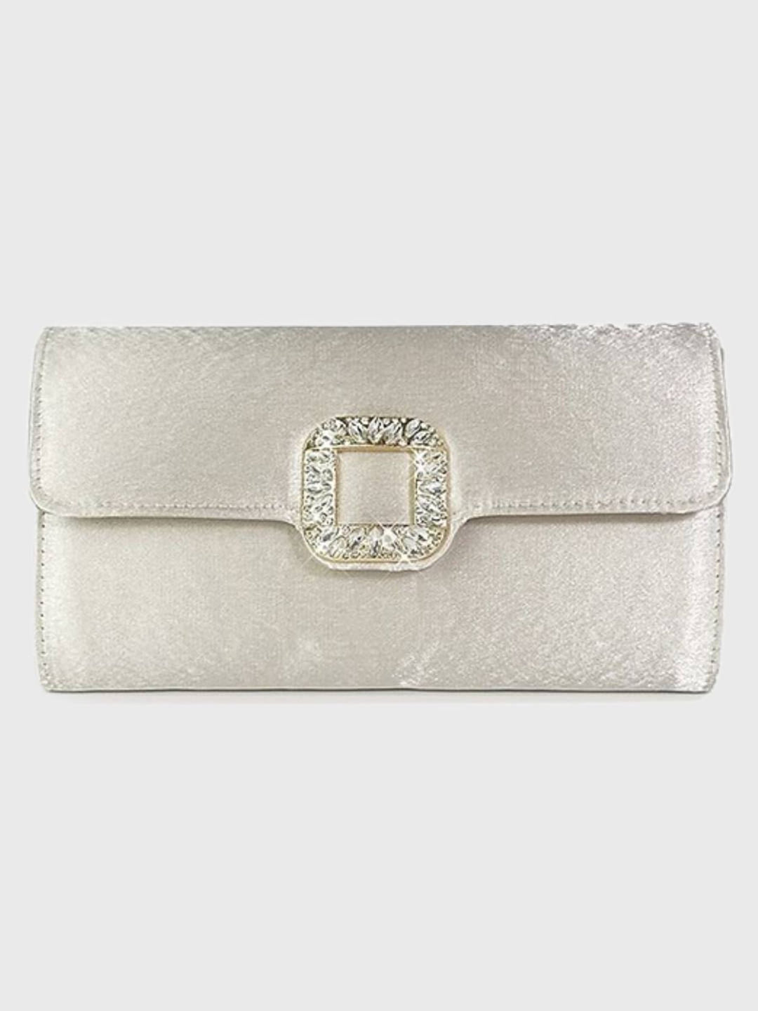 Pochette Élégante en Satin Noir avec Boucle en Strass