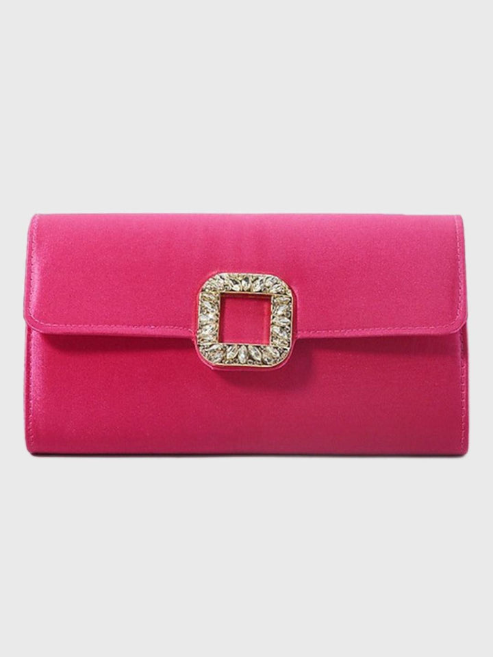 Pochette Élégante en Satin Noir avec Boucle en Strass