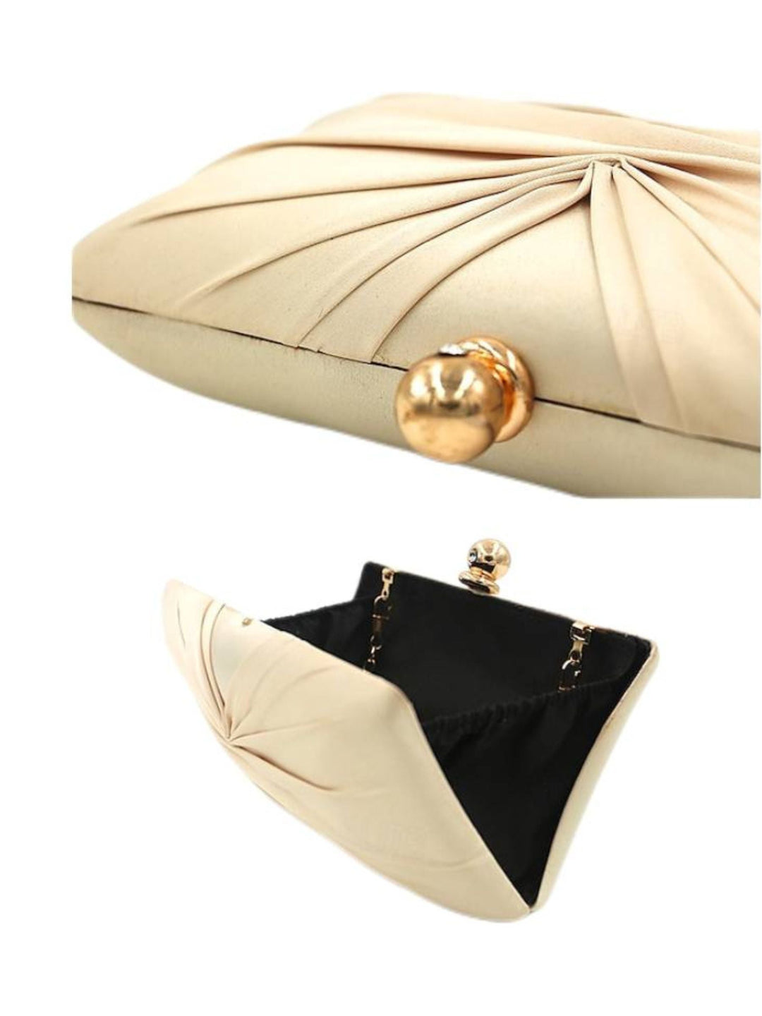 Pochette Élégante à Volants avec Chaîne en Or Satiné et Fermoir en Cristal