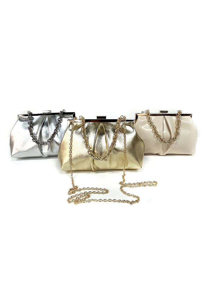 Pochette Élégante en Chaîne Métallique Dorée avec Volants