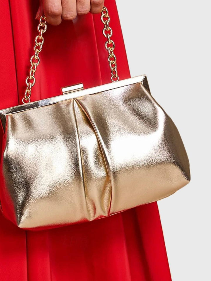 Pochette Élégante en Chaîne Métallique Dorée avec Volants