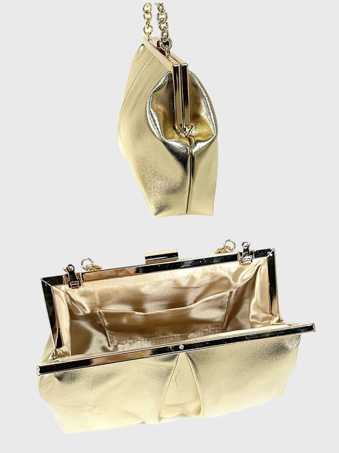 Pochette Élégante en Chaîne Métallique Dorée avec Volants