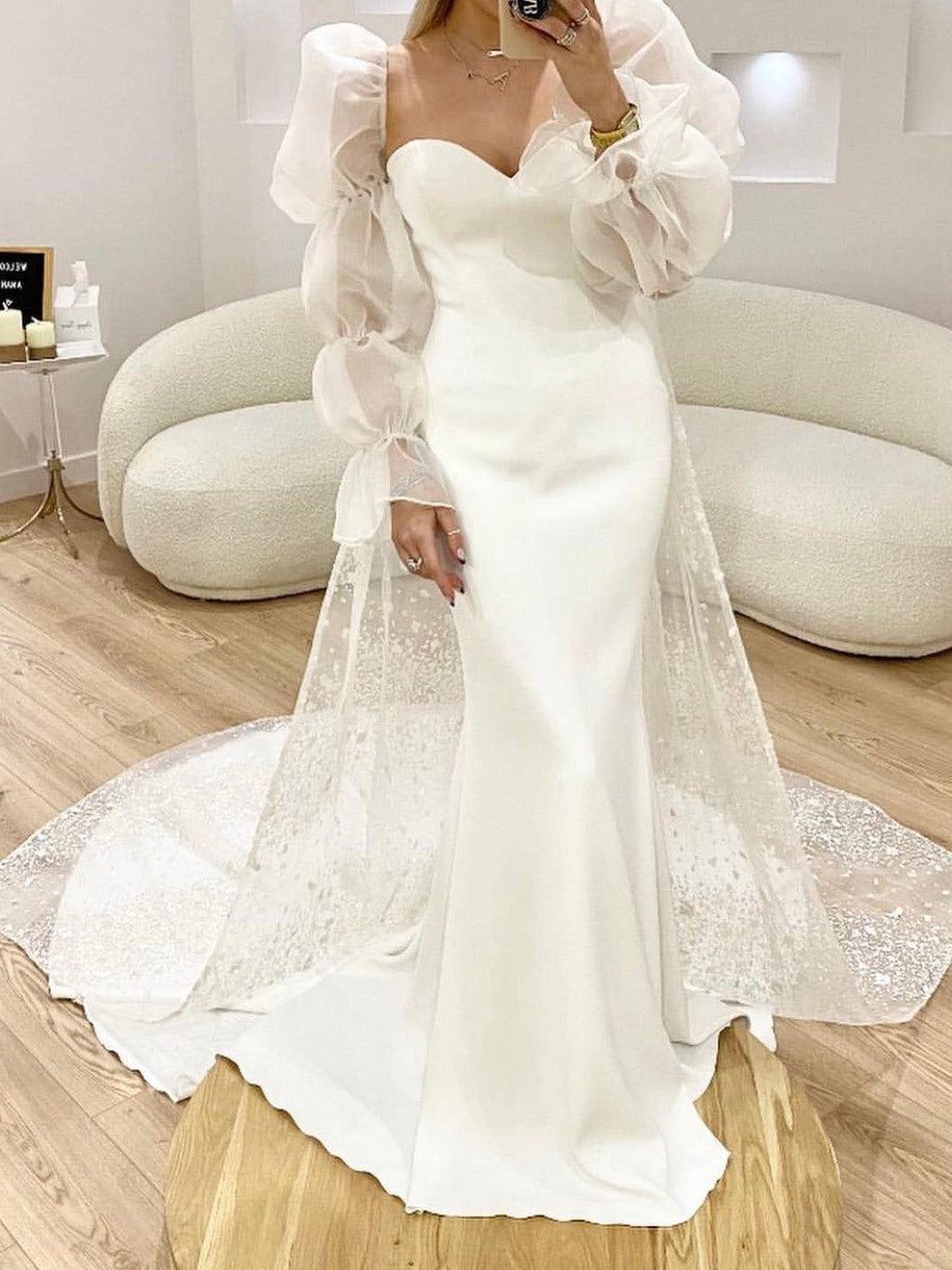 Robe de Mariée Trompette/Sirène Chérie en Dentelleavec Appliqué