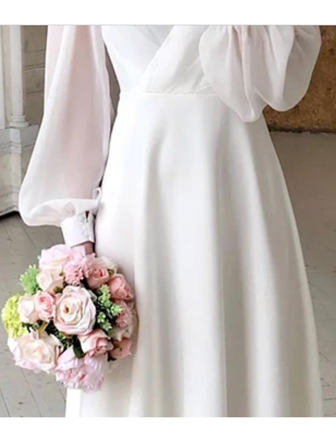 Forme Princesse Col en V Longueur mollet Robe de mariée