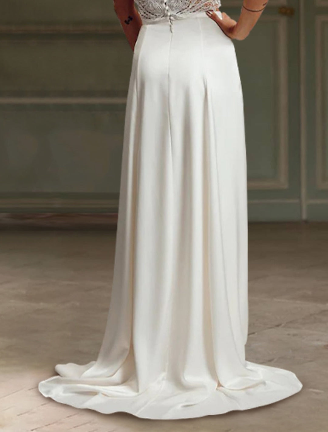 Robe de mariée fourreau/colonne dos nu longueur au sol en dentelle