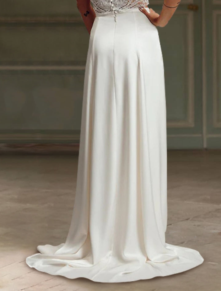 Robe de mariée fourreau/colonne dos nu longueur au sol en dentelle