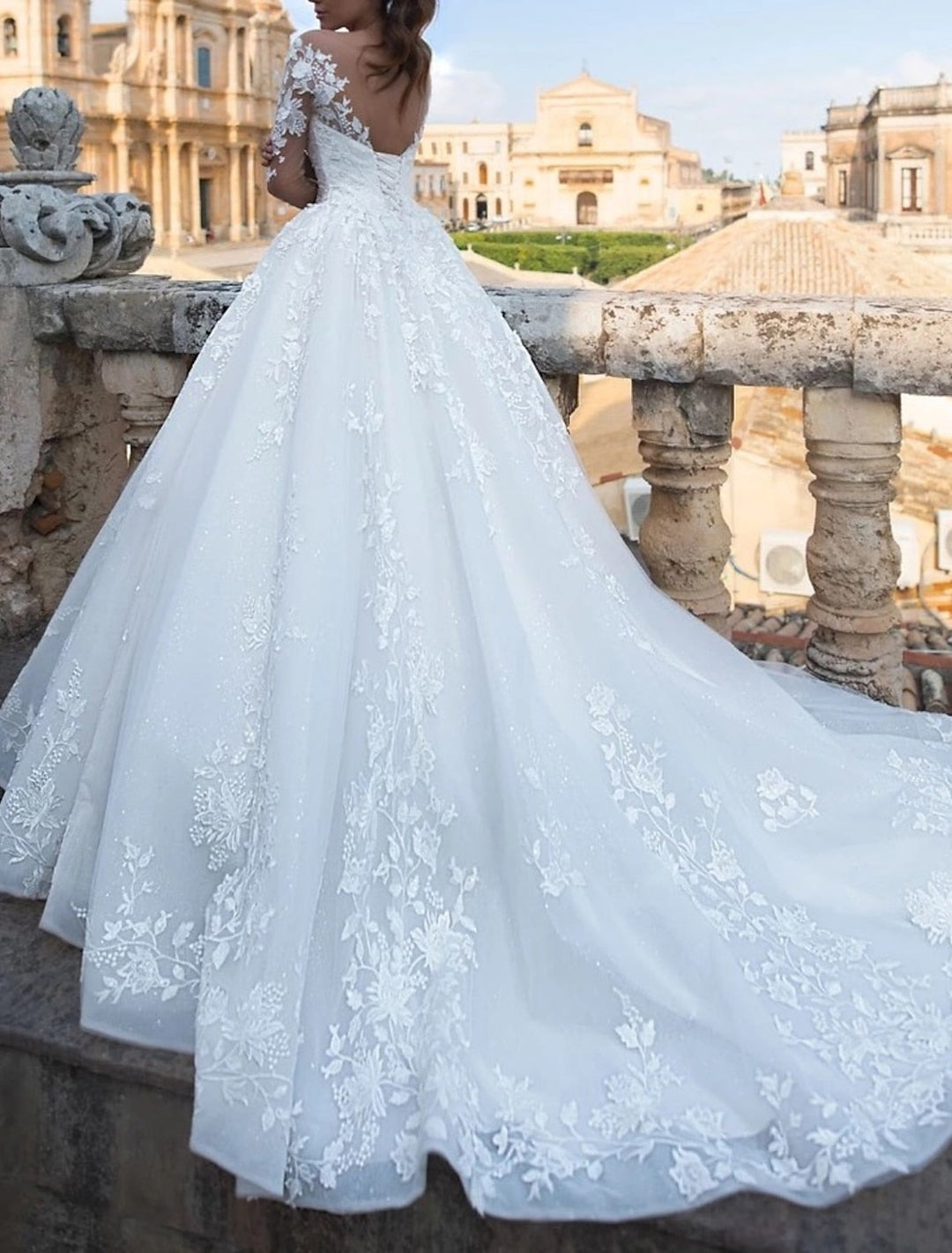 Robe de Mariée Col en V Longueur Sol Robe de Mariée en Dentelle