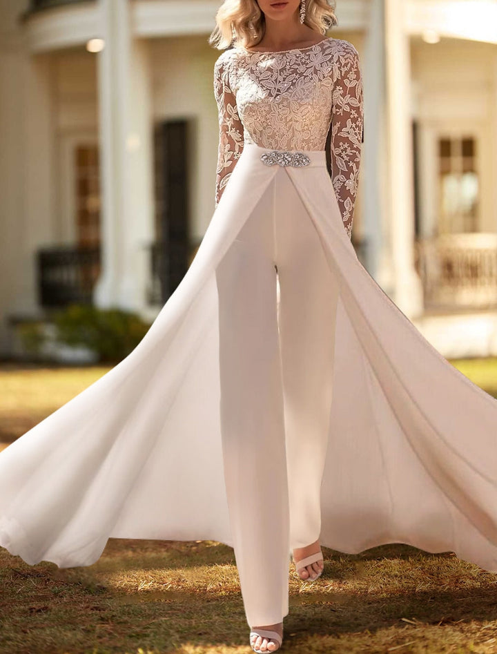 Robe de mariée en Dentellelongueur au sol en deux pièces