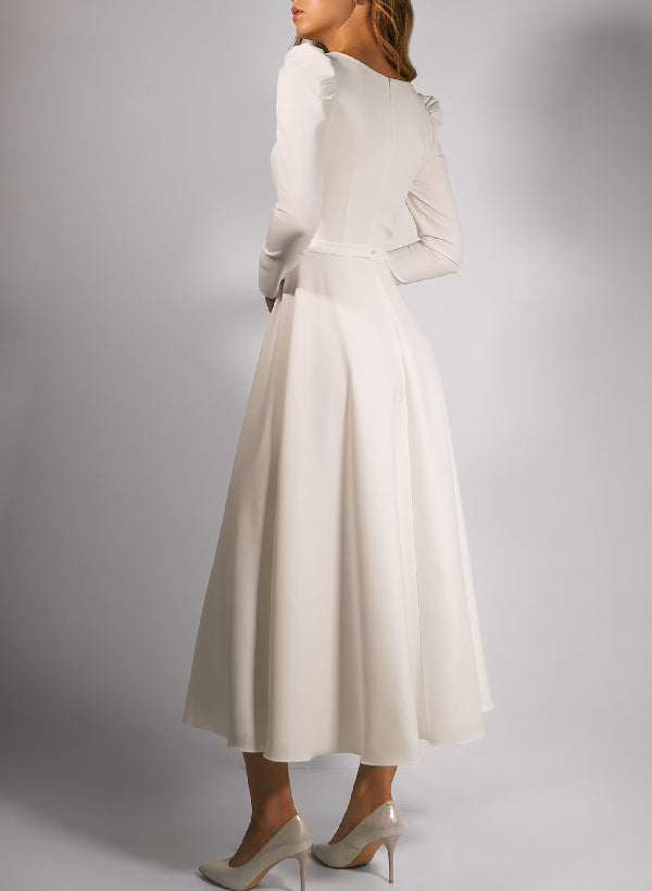 Forme Princesse Carré Longueur Thé Robe de Mariée