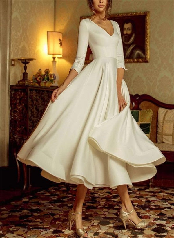 Forme Princesse Col en V Longueur mollet Robe de mariée