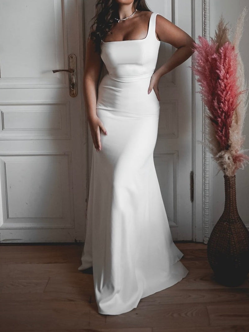 Robe de Mariée Sirène/Trompette à Encolure Carrée et Longueur Au Sol