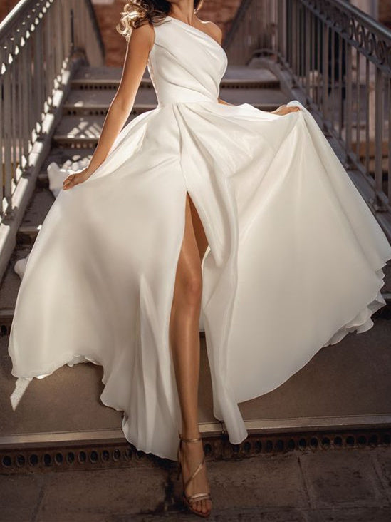 Robe de Mariée Trapèze/Princesse Asymétrique, Longueur Au Sol, avec Fente Sur le Côté