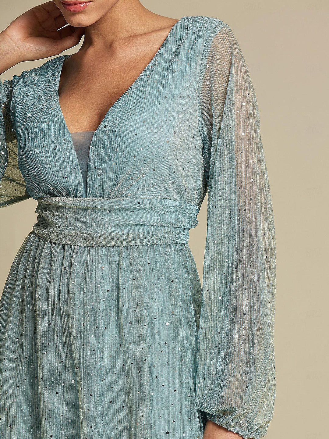 Robe de Soirée A-Line/Princess à Col en V et Manches Longues pour Invités de Mariage