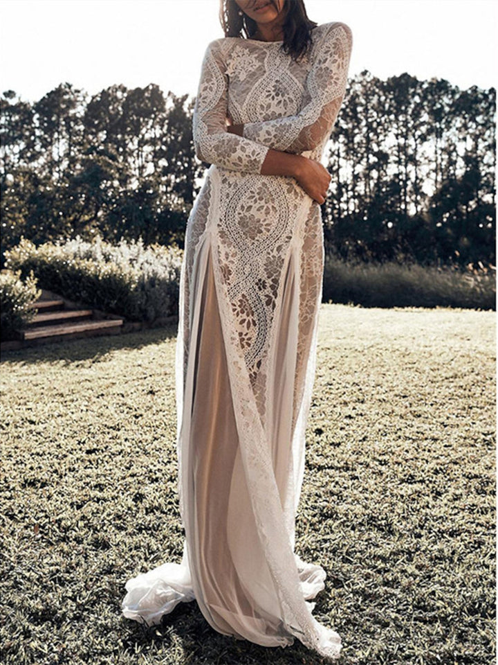 Robe de Mariée de Plage Fourreau/Colonne Manches 3/4 avec Appliques