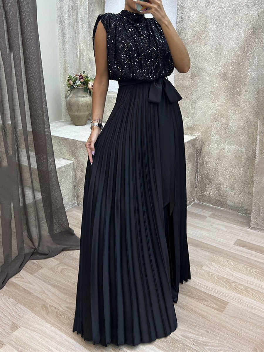 Robe D'Invitée de Mariage Sans Manches, Coupe A-Line/Princesse, Col Ras Du Cou, Longueur Au Sol