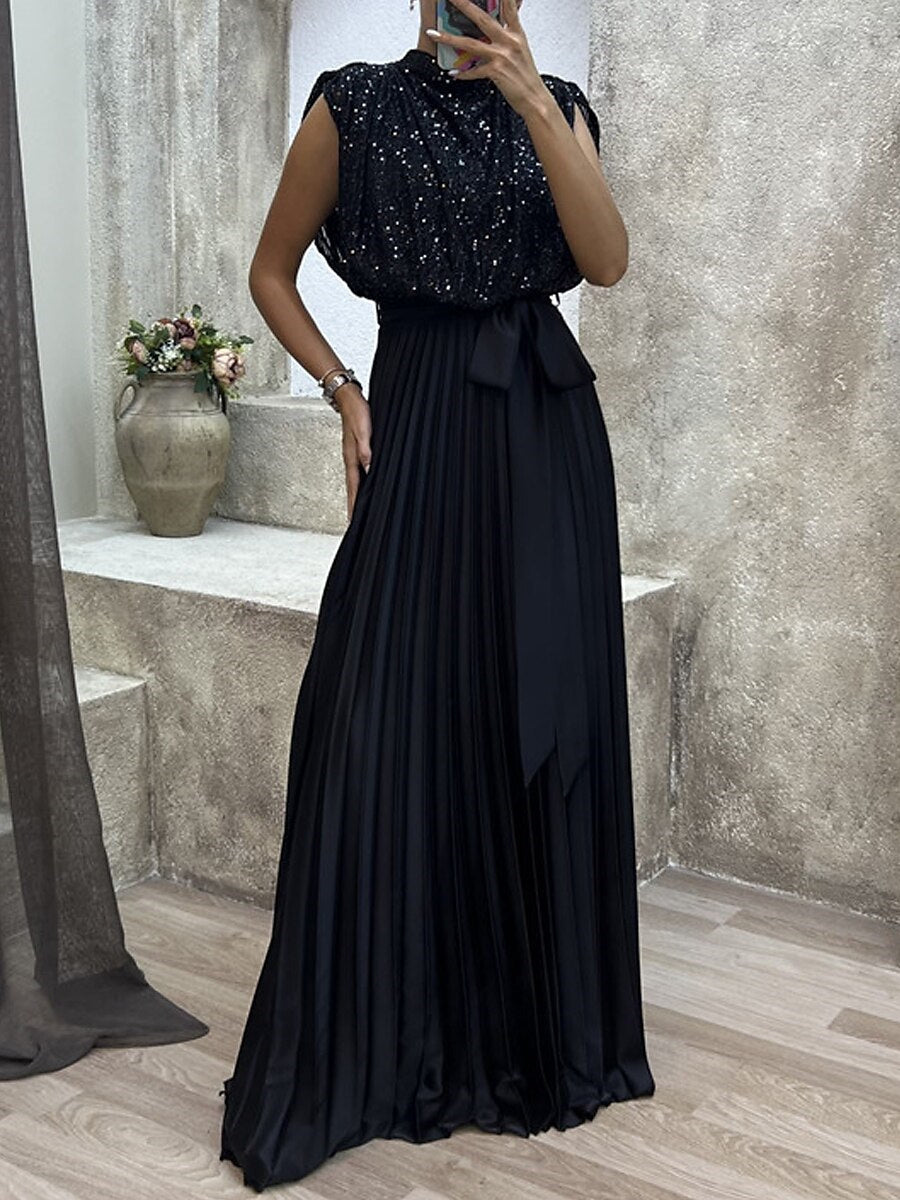 Robe D'Invitée de Mariage Sans Manches, Coupe A-Line/Princesse, Col Ras Du Cou, Longueur Au Sol