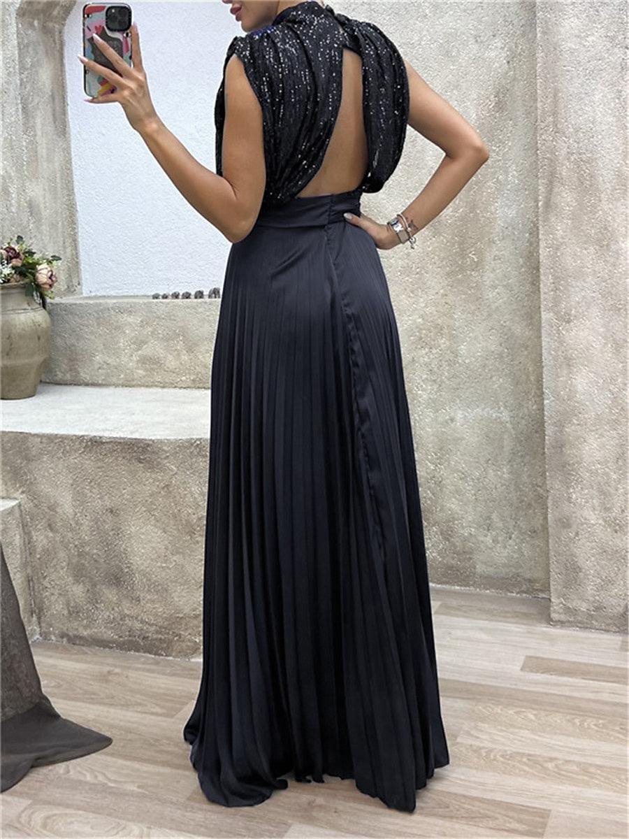 Robe D'Invitée de Mariage Sans Manches, Coupe A-Line/Princesse, Col Ras Du Cou, Longueur Au Sol