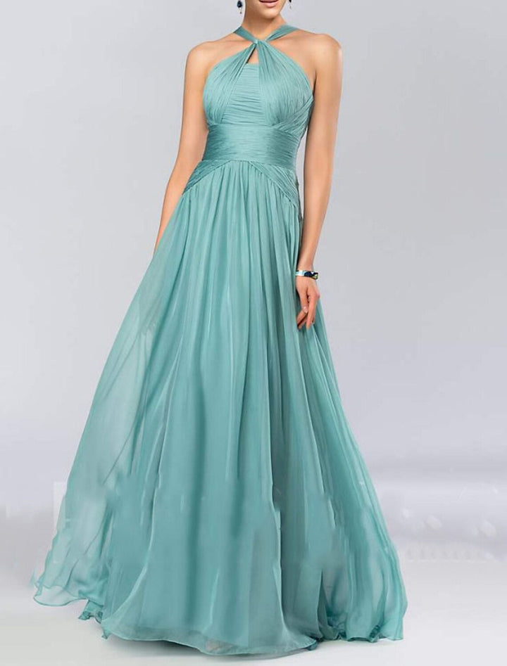 Robe de Mariée Élégante à Col Licou, Ligne A/Princesse, Sans Manches, Longueur Au Sol