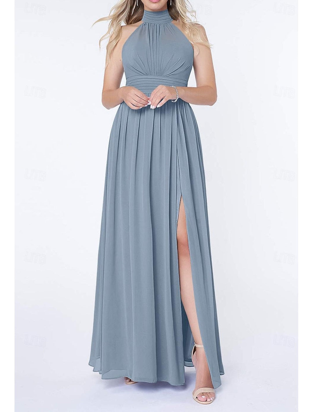Robe de Mariée Élégante à Col Licou, Ligne A/Princesse, Sans Manches, Longueur Au Sol