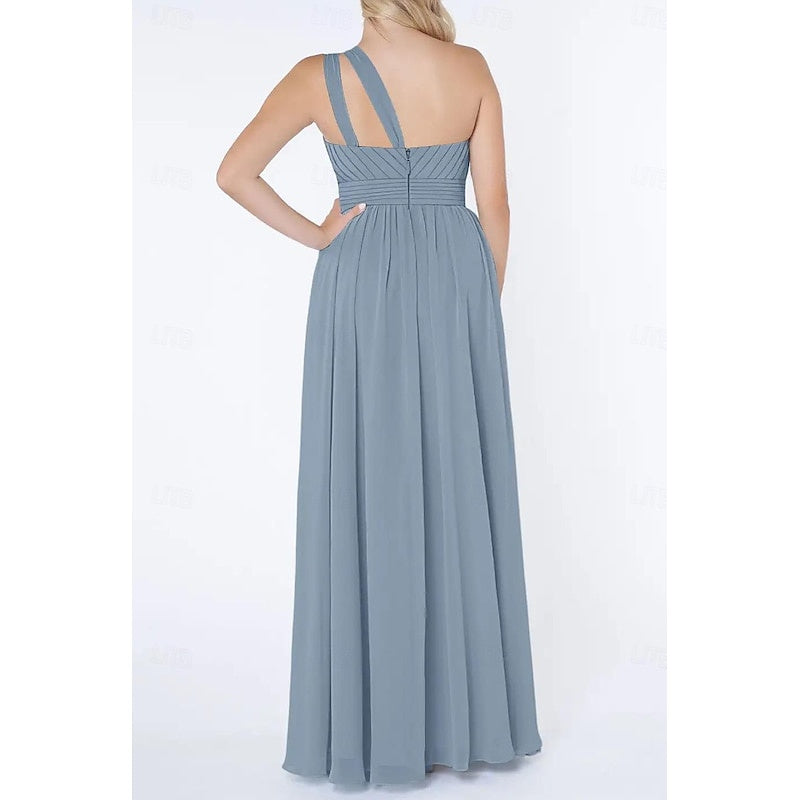 Robe D'Invitée de Mariage Ligne A/Princesse à Une Épaule Sans Manches et Longue Au Sol
