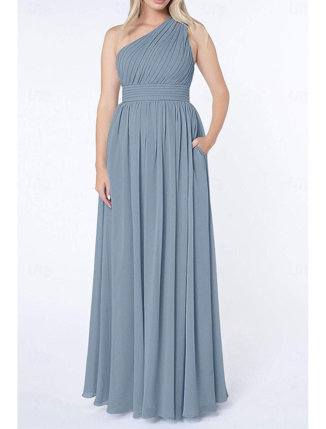 Robe D'Invitée de Mariage Ligne A/Princesse à Une Épaule Sans Manches et Longue Au Sol