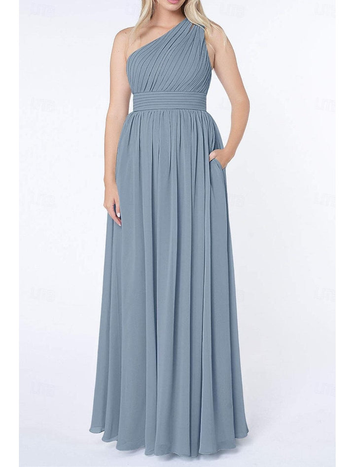 Robe D'Invitée de Mariage Ligne A/Princesse à Une Épaule Sans Manches et Longue Au Sol