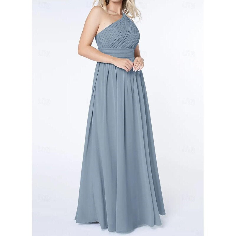 Robe D'Invitée de Mariage Ligne A/Princesse à Une Épaule Sans Manches et Longue Au Sol
