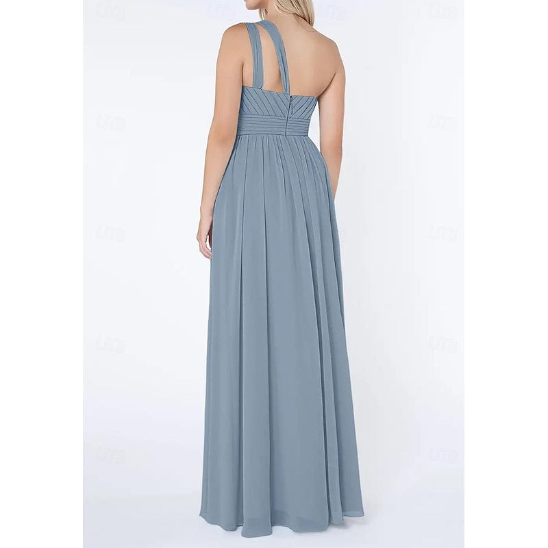 Robe D'Invitée de Mariage Ligne A/Princesse à Une Épaule Sans Manches et Longue Au Sol