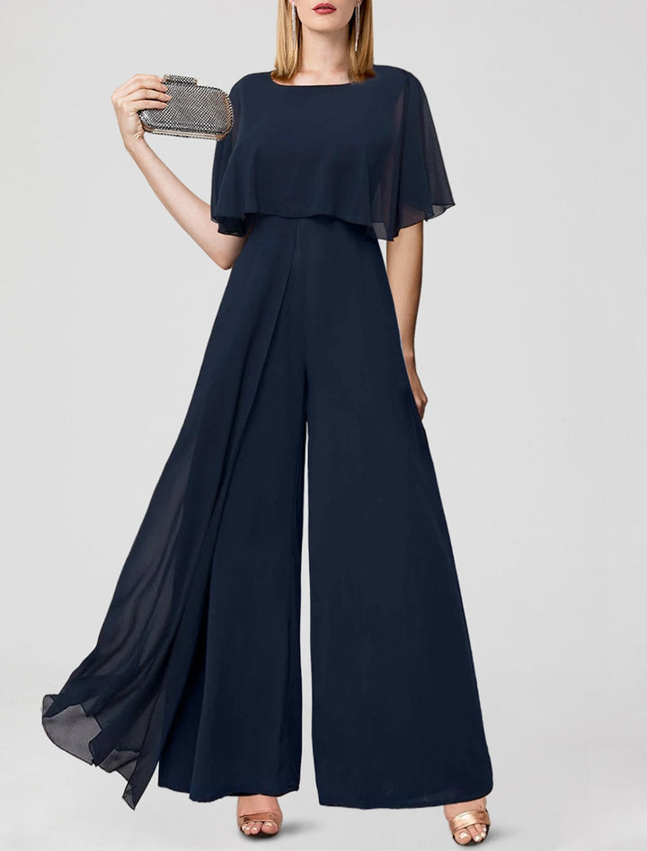 Combinaison à Manches Courtes et Col Bijou avec Robe D'Invitée de Mariage à Franges