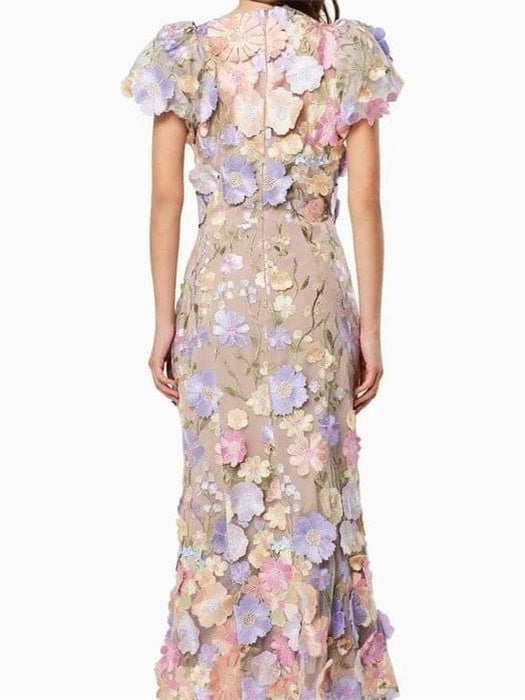 Robe D'Invitée de Mariage à Manches Courtes Sirène/Trompette avec Fleur