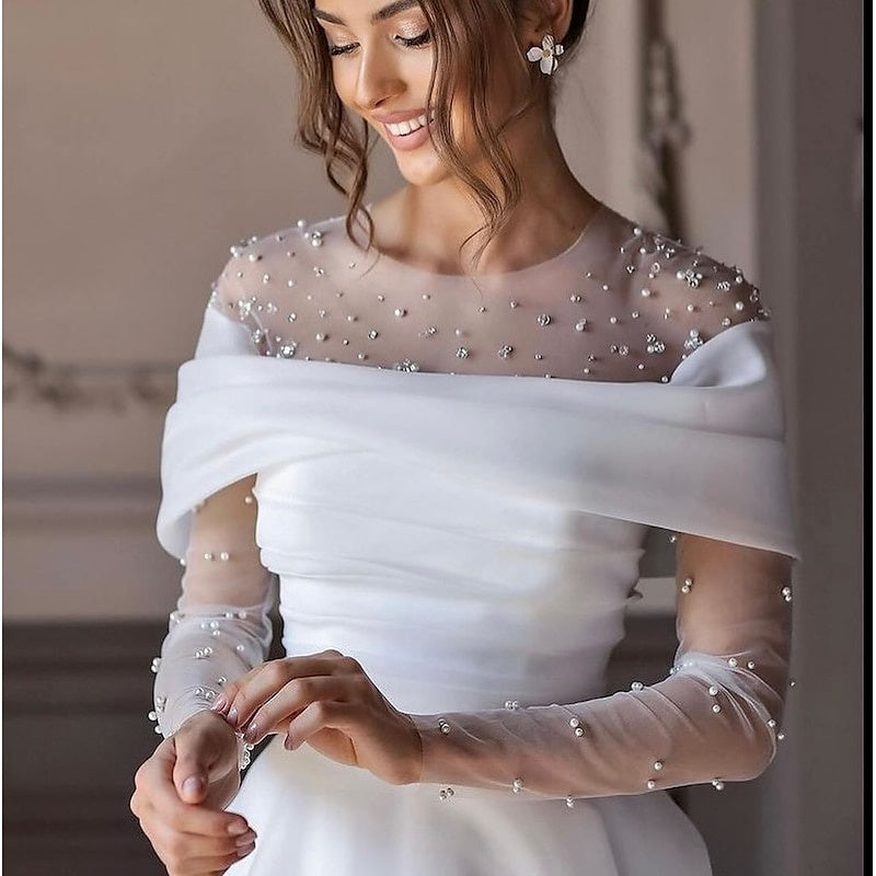 Robe de mariée de ligne A/princesse à encolure illusion et longueur au sol