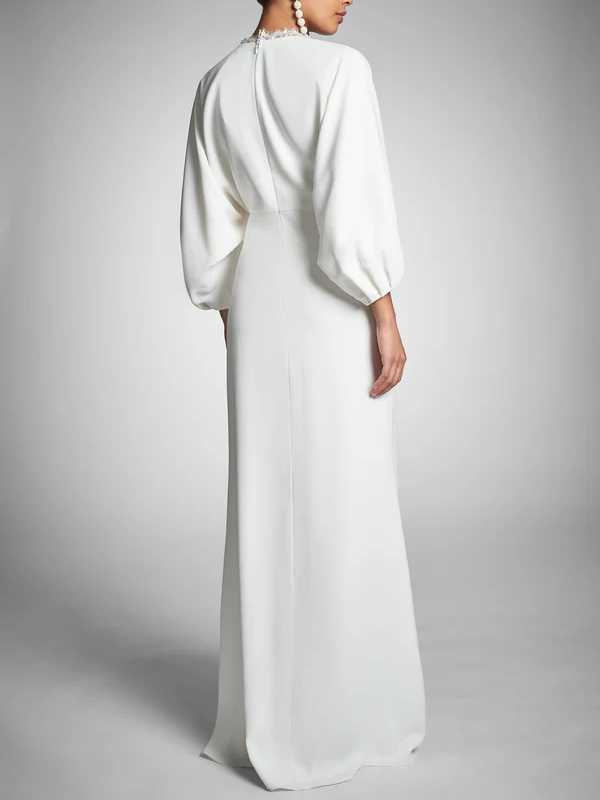 Robe de Mariée Fourreau/Colonne à Manches Longues et Décolleté en V Plongeant