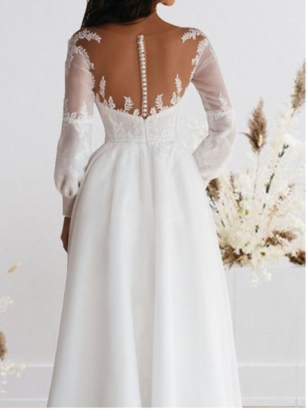 Robe de Mariée en Dentelle à Manches Longues et Col en Cœur de Forme Princesse