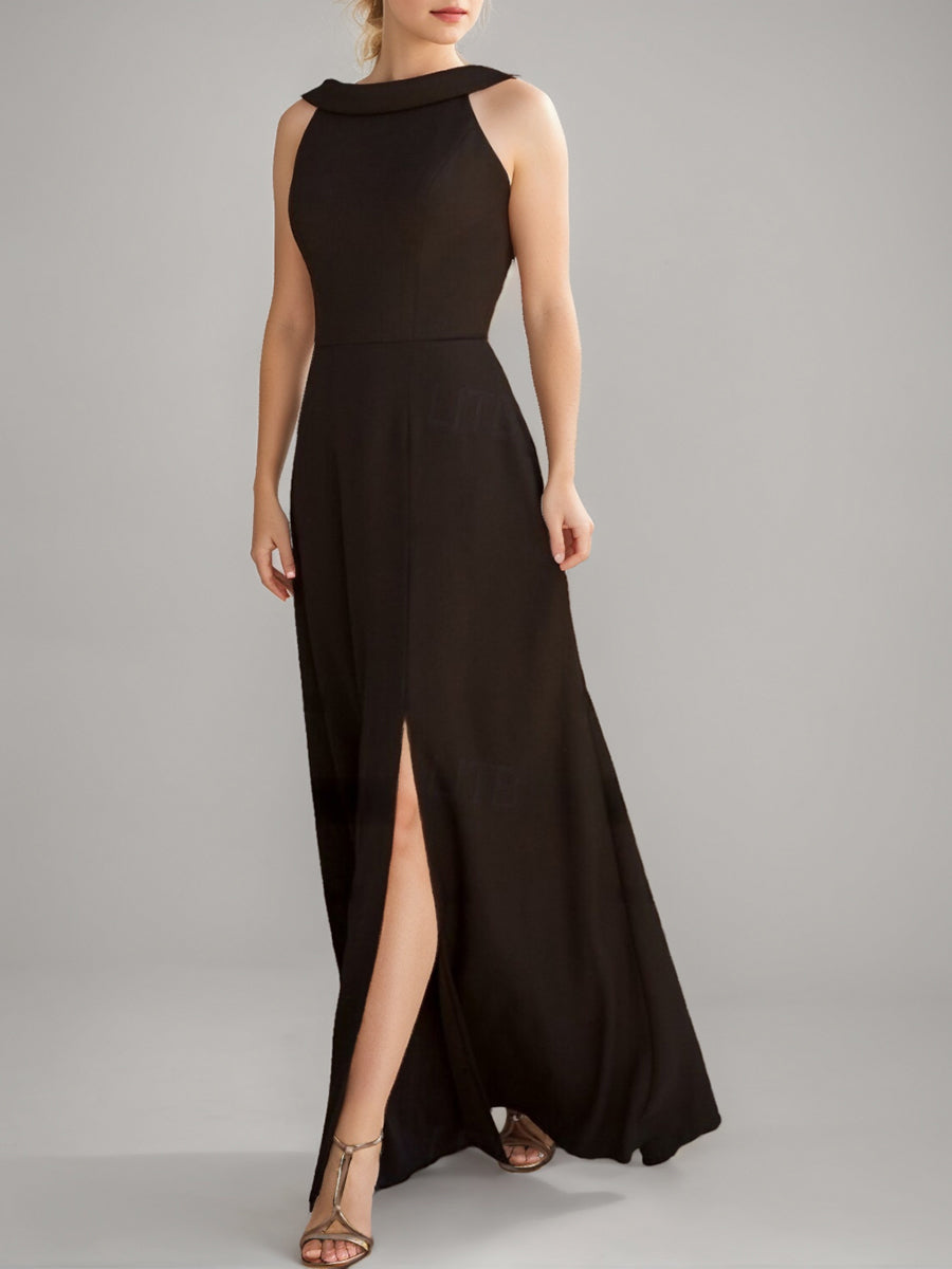 Ligne A/Princesse Collier Bijou Sans Manches La Longueur du Sol Wedding Guest Robe avec Côté Divisé