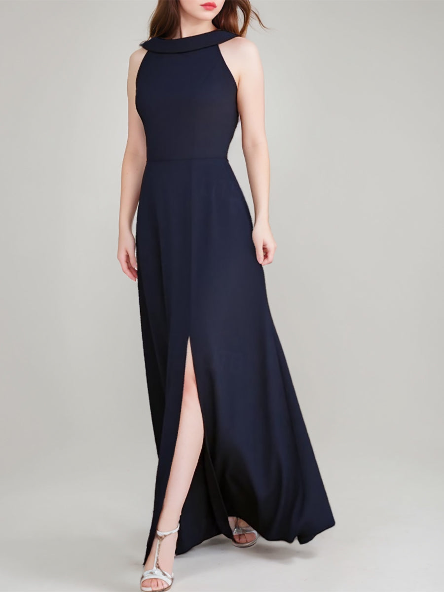 Ligne A/Princesse Collier Bijou Sans Manches La Longueur du Sol Wedding Guest Robe avec Côté Divisé