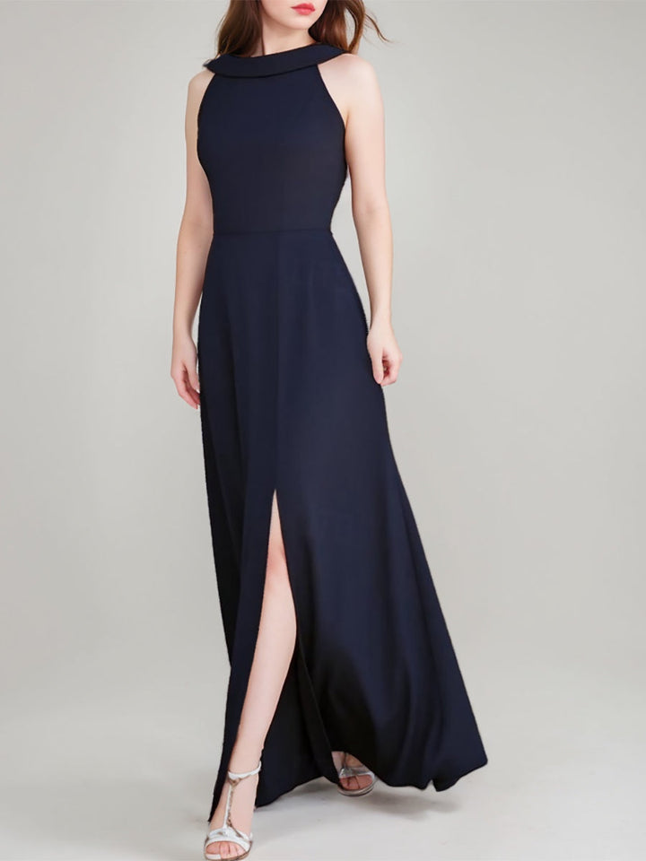 Ligne A/Princesse Collier Bijou Sans Manches La Longueur du Sol Wedding Guest Robe avec Côté Divisé