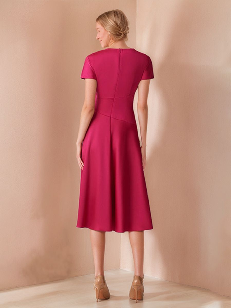 Ligne A/Princesse Scoop Neck Manches Courtes Longueur Genou Élégant Wedding Guest Robe avec Ruché