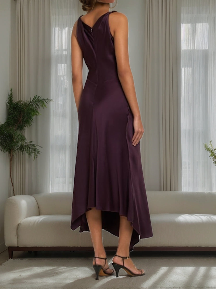 Gaine/Colonne Col bénitier Ruché Sans Manches Asymétrique Élégant Wedding Guest Robe