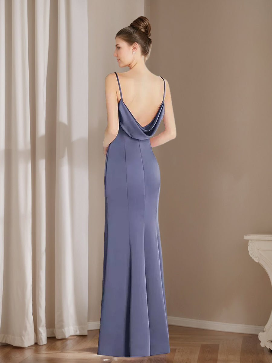 Gaine/Colonne Col en V Sans Manches Cowl-back La Longueur du Sol Robes d'Invité de Mariage avec Plis & Slit