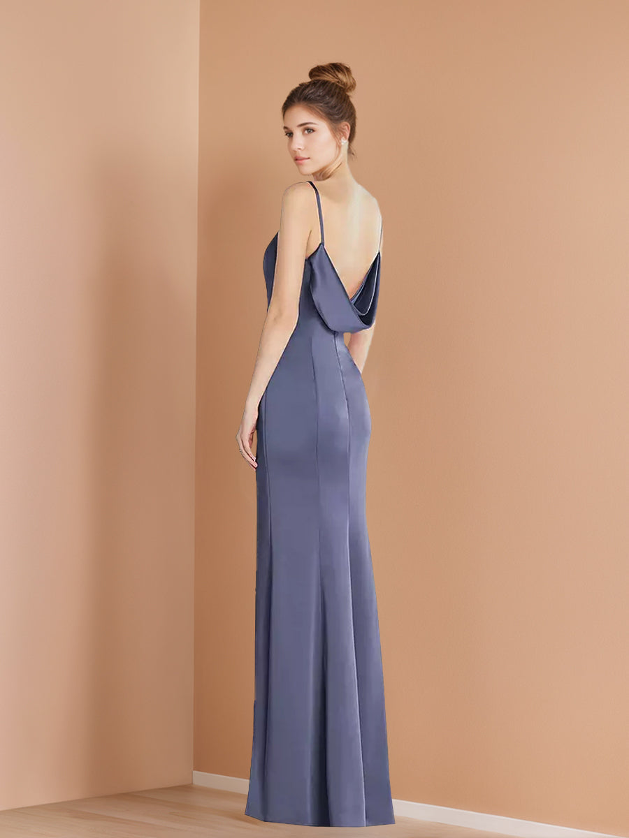 Gaine/Colonne Col en V Sans Manches Cowl-back La Longueur du Sol Robes d'Invité de Mariage avec Plis & Slit