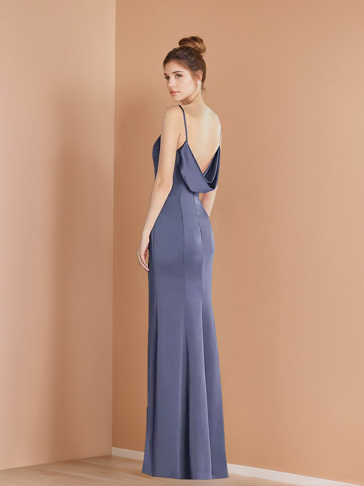 Gaine/Colonne Col en V Sans Manches Cowl-back La Longueur du Sol Robes d'Invité de Mariage avec Plis & Slit