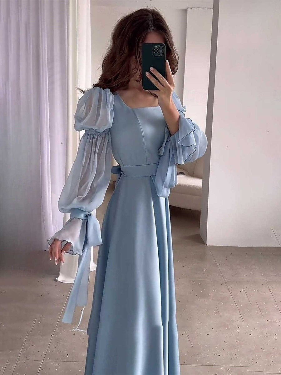 Ligne A/Princesse Carré Neck Manches Longues Robes d'Invité de Mariage avec Ceinture