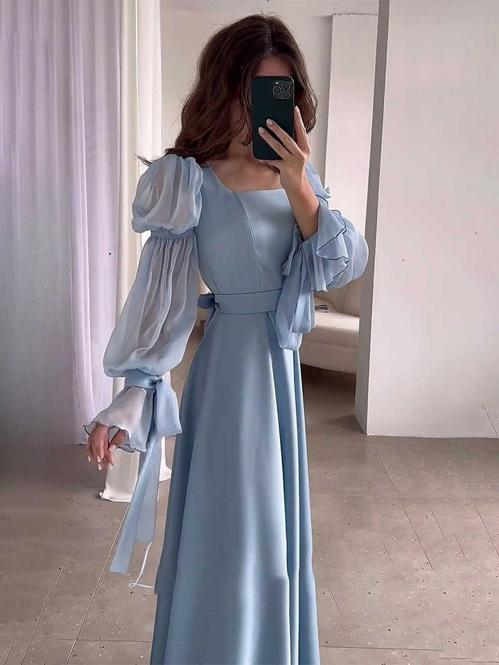Ligne A/Princesse Carré Neck Manches Longues Robes d'Invité de Mariage avec Ceinture