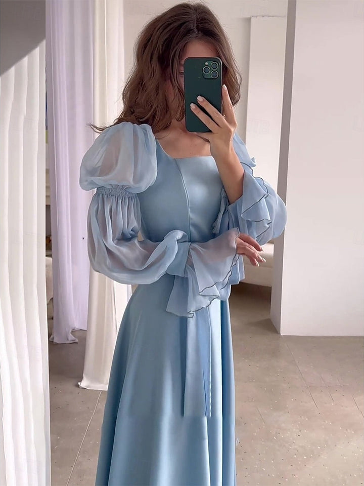 Ligne A/Princesse Carré Neck Manches Longues Robes d'Invité de Mariage avec Ceinture