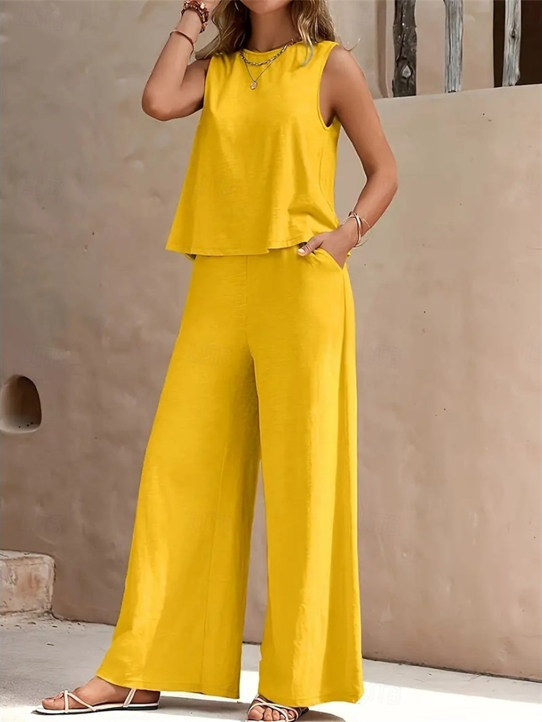 2 Morceaux Collier Bijou Sans Manches Longueur de La Cheville Wedding Guest Tailleurs-pantalons avec Poches