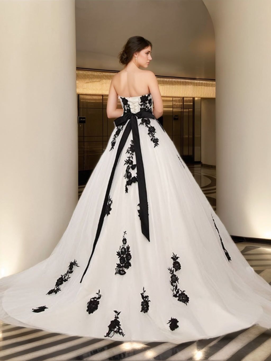 Robe De Bal, Décolleté Cœur, Sans Manches, Traîne Légère, Robe De Mariée Avec Appliques En Dentelle Et Nœud