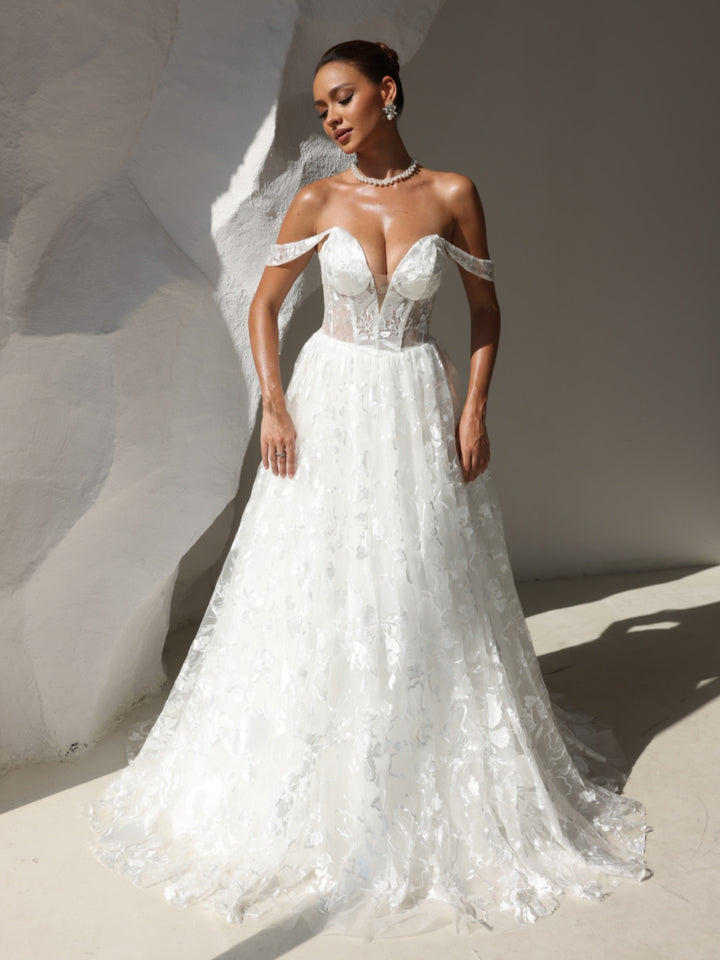 Robe De Mariée Forme A/Princesse, Décolleté Cœur, Dentelle, Traîne Légère